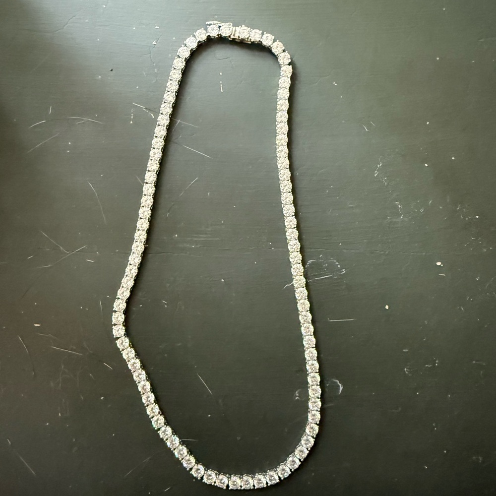 Melinda Maria Silver Tennis Necklace with Prong-Set Crystals